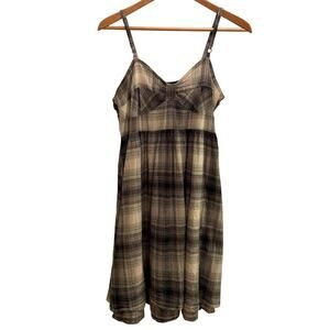 Converse Neutral Plaid Babydoll Style Sundress Size M 90s Cottagecore Prairie